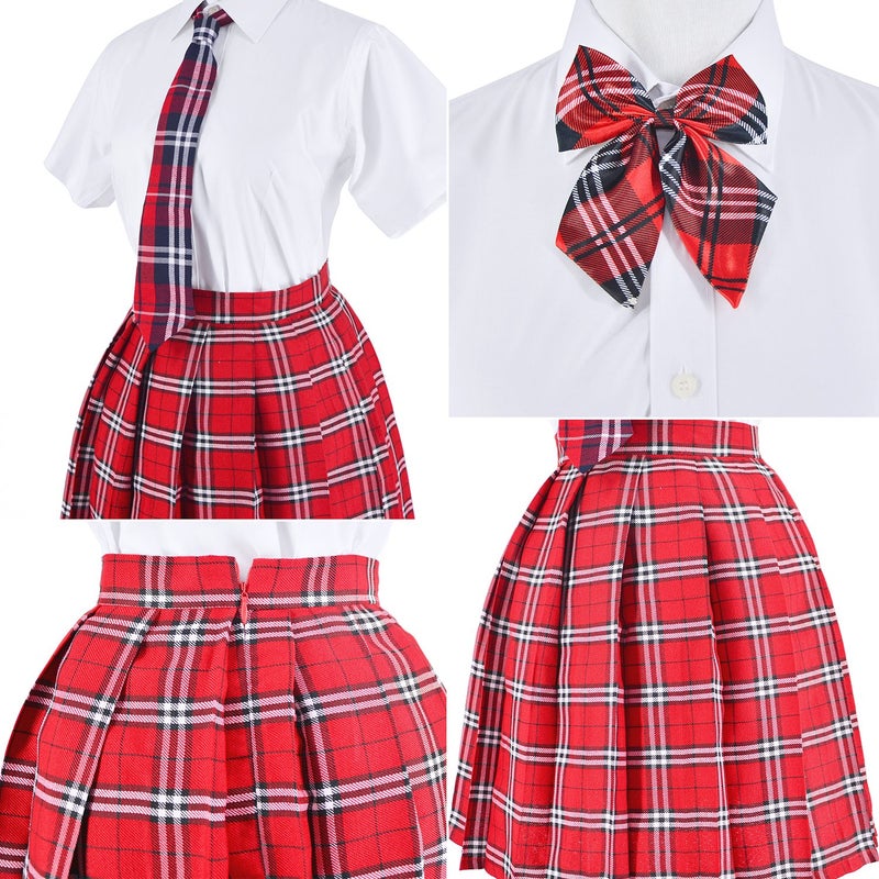 Elibelle Japanese Tartan Pleated School Uniform Cosplay Costumes with Socks Eyeglass Frame Set (Red)(XS = Asia S)(SSF09) - Image 5